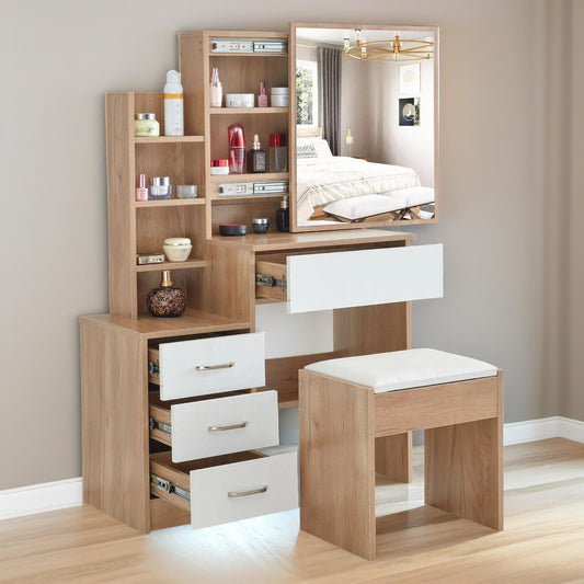 4 Drawer Dressing Table With Mirror And Stool