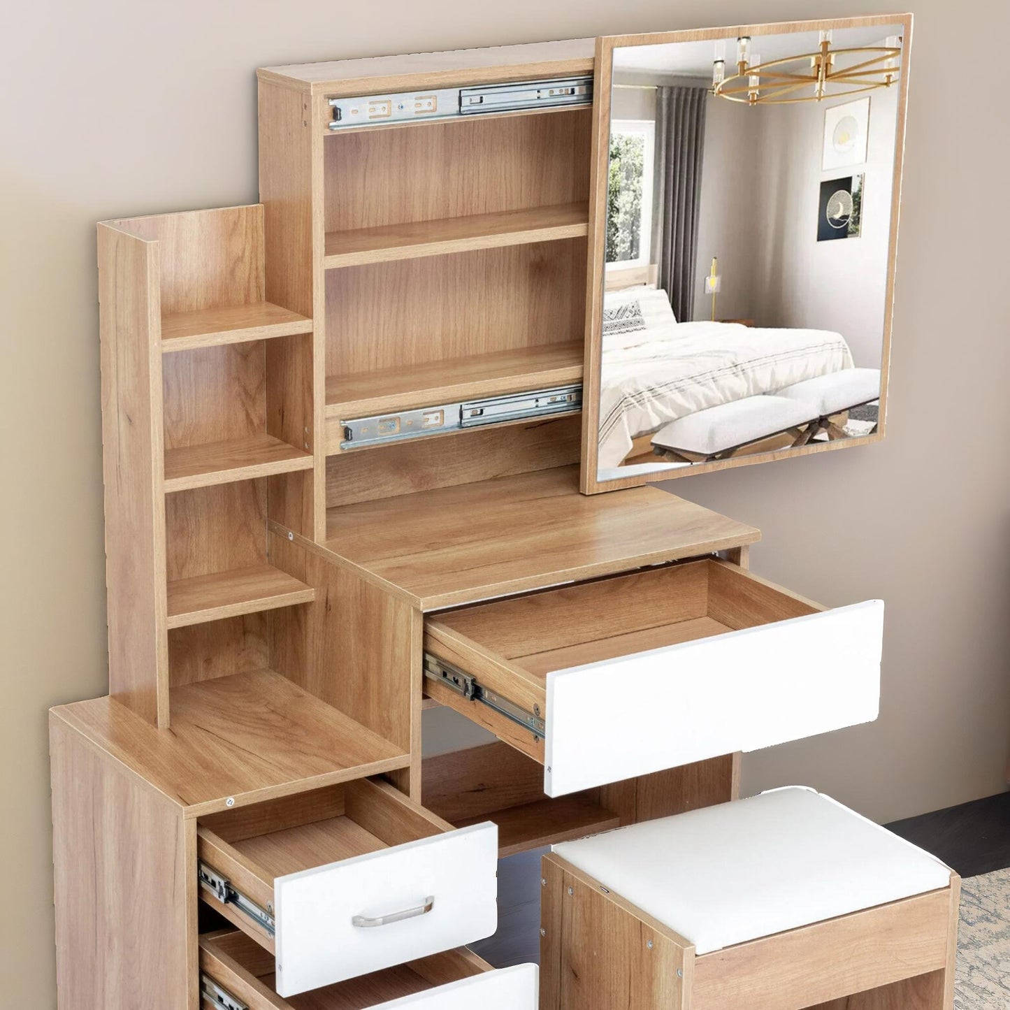 4 drawer dressing table with mirror and stool