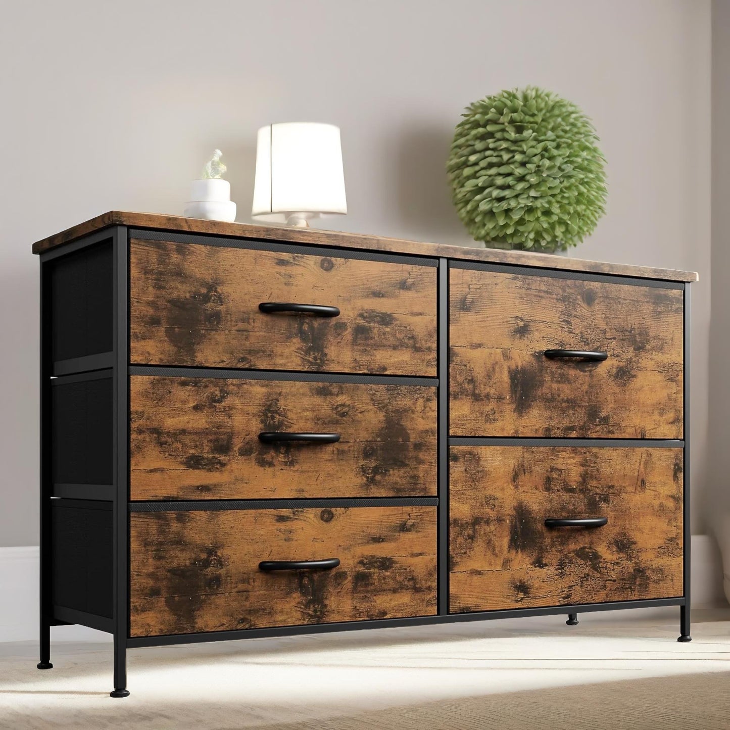 bedroom dresser with 5 fabric storage drawers