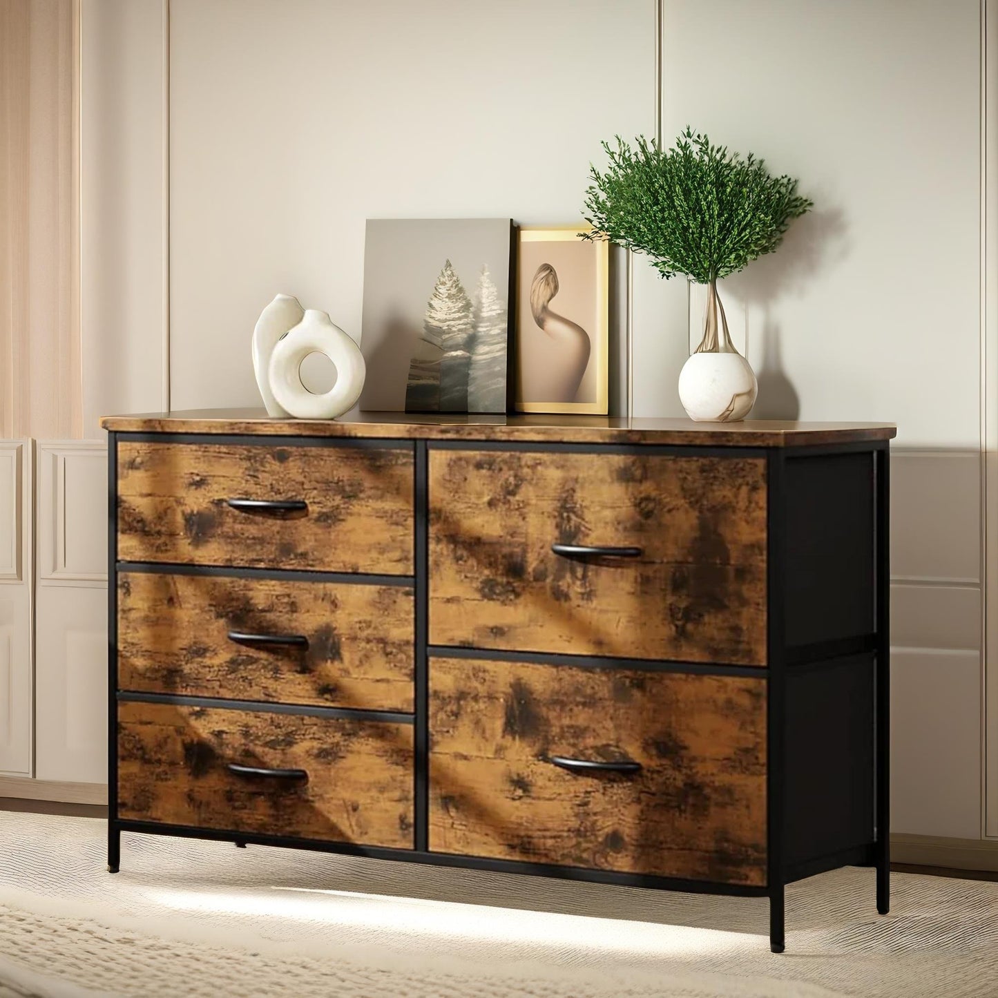 bedroom dresser with 5 fabric storage drawers