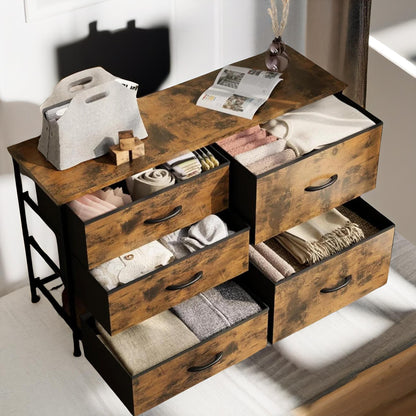 Bedroom Dresser With 5 Fabric Storage Drawers