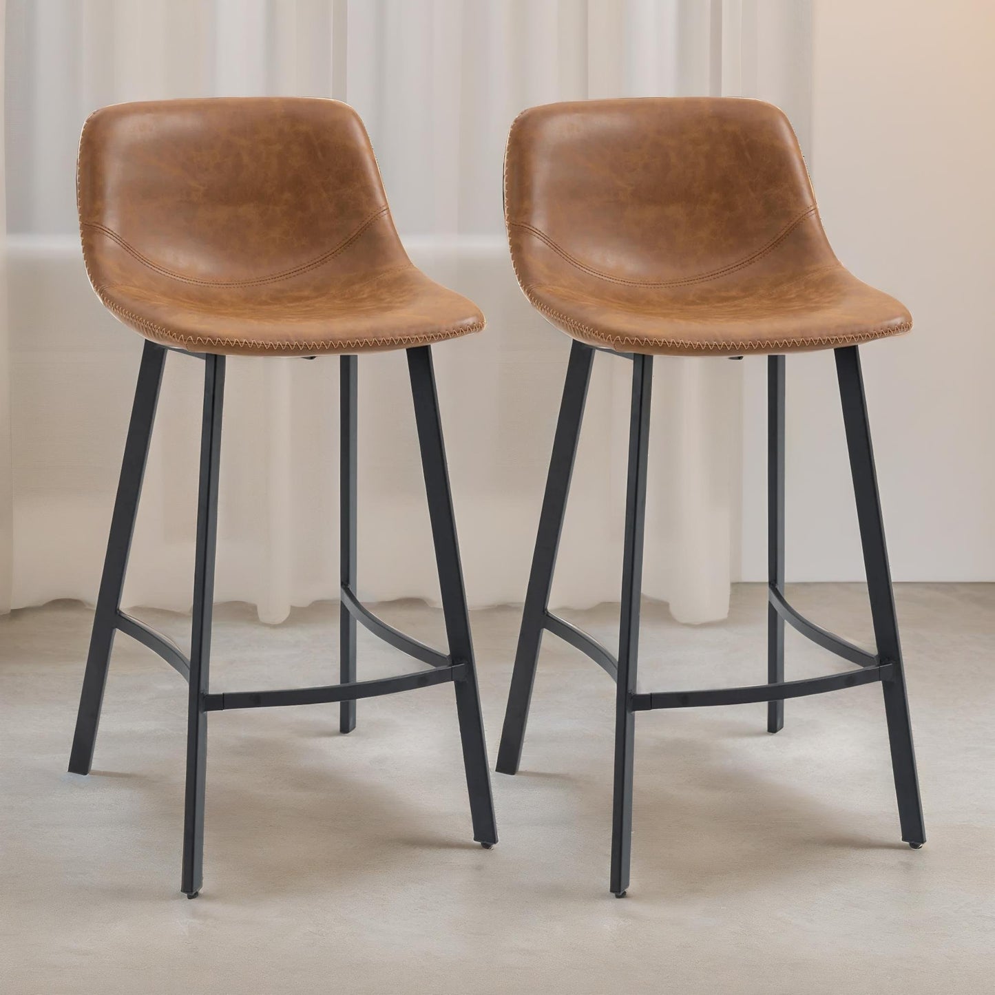 set of 2 industrial brown bar stools