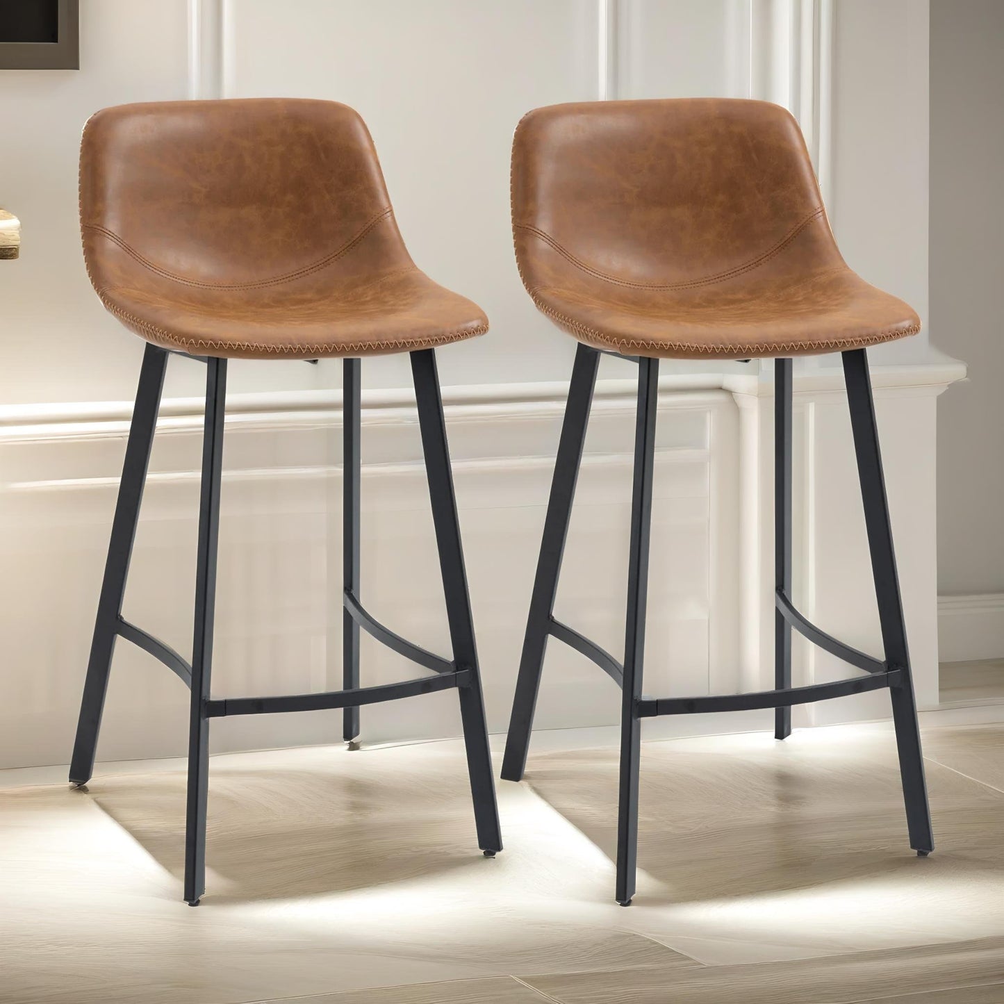 set of 2 industrial brown bar stools