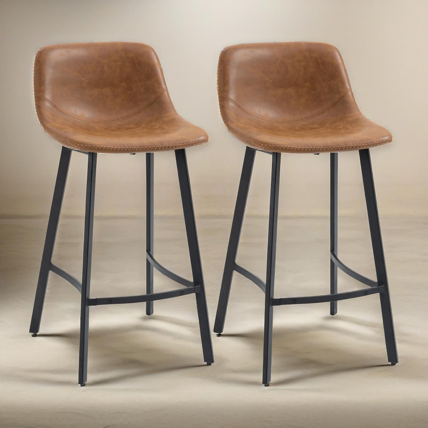 set of 2 industrial brown bar stools