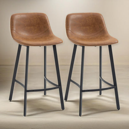 Set of 2 Industrial Brown Bar Stools