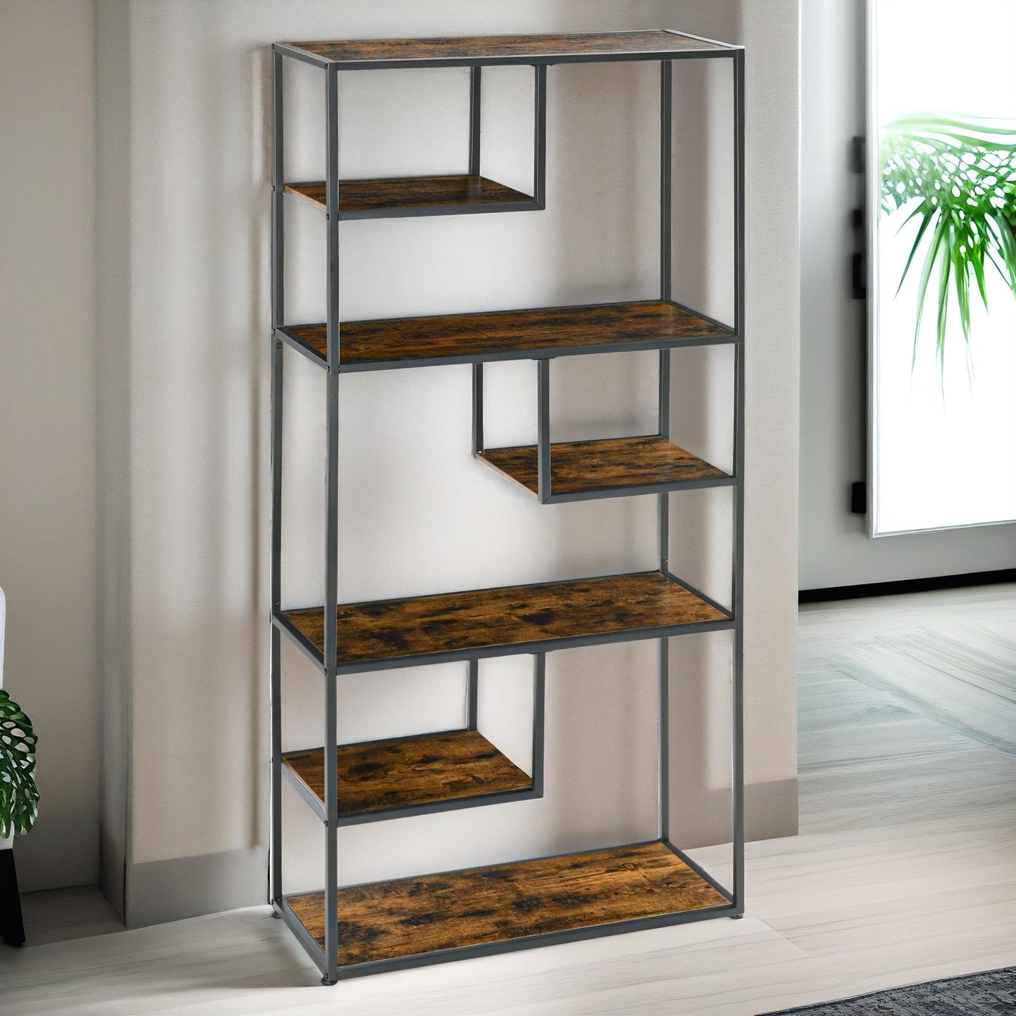 180cm industrial 7 tier bookcase rustic brown