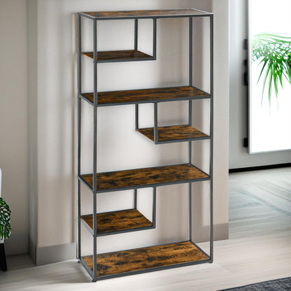 180CM Industrial 7 Tier Bookcase Rustic Brown