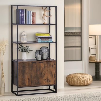 Industrial Storage Cabinet With 3 Open Shelves Rustic Brown