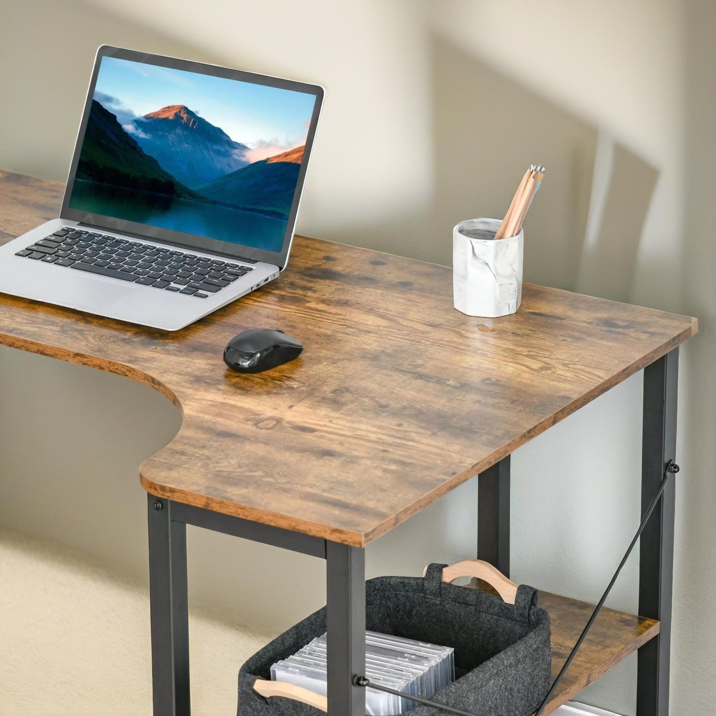 indusrial computer desk with 2 shelves rustic brown