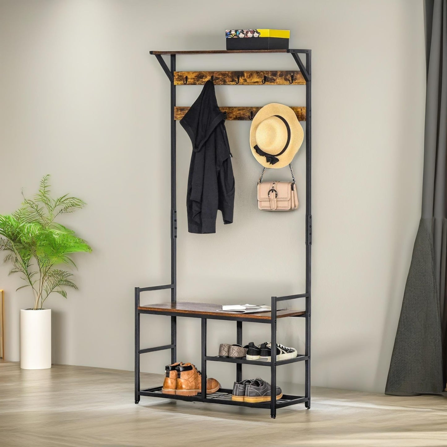 industrial 180cm tall coat stand with 9 hooks