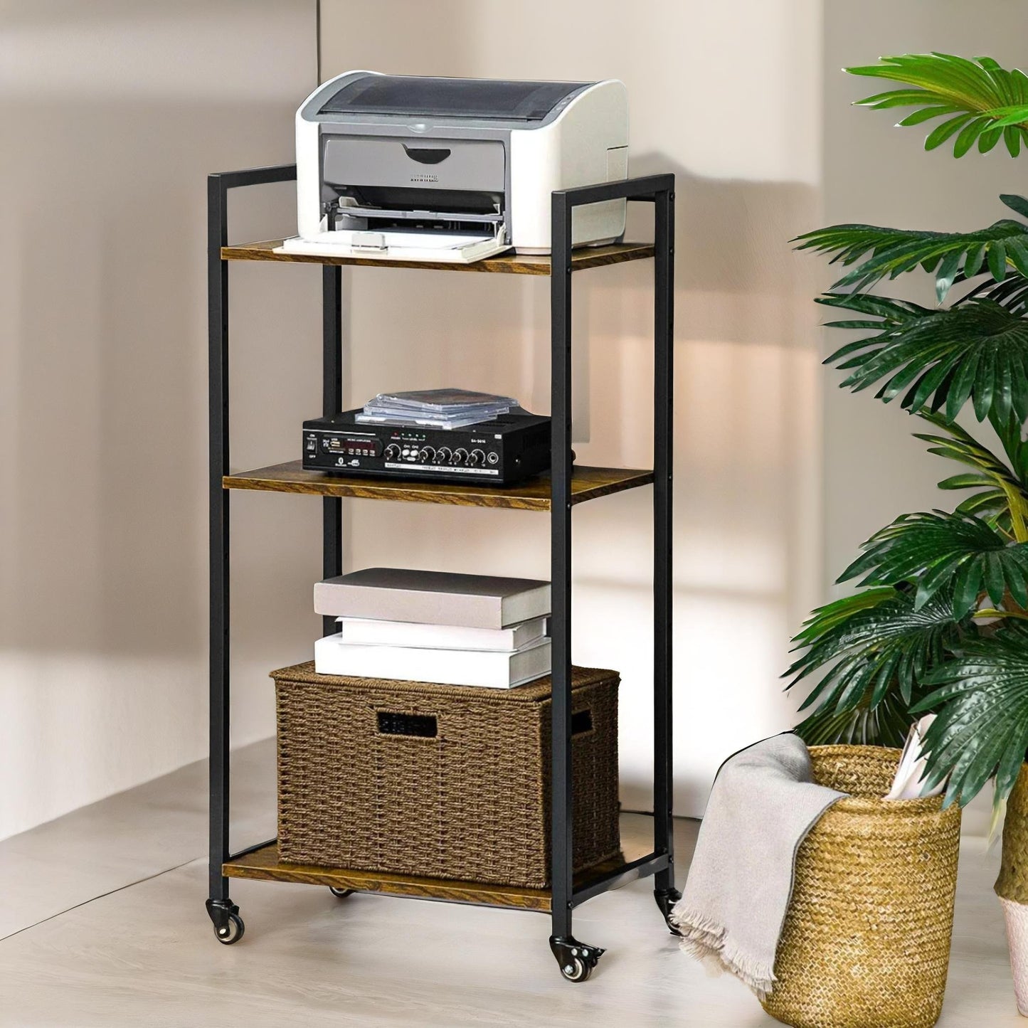 3 tier printer trolley with lockable wheels & adjustable shelves