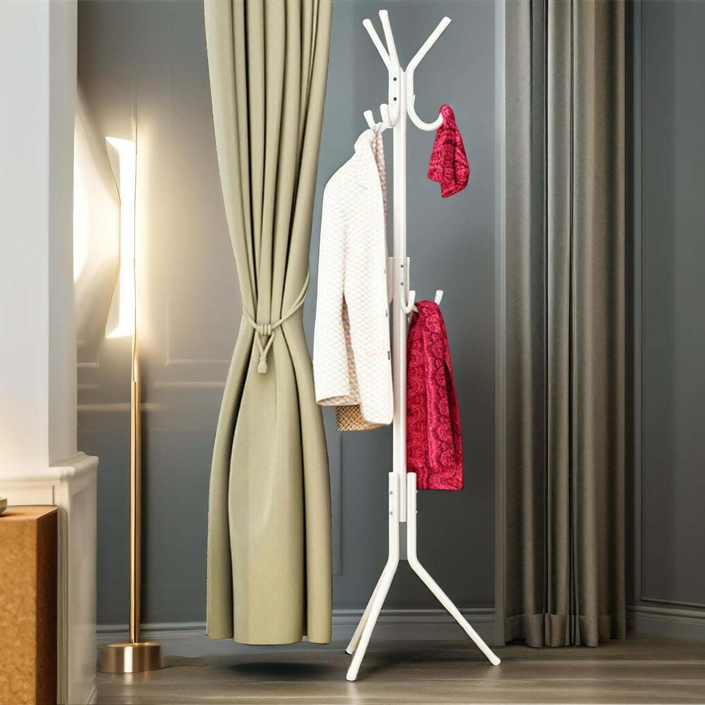 metal coat stand with 12 hooks white