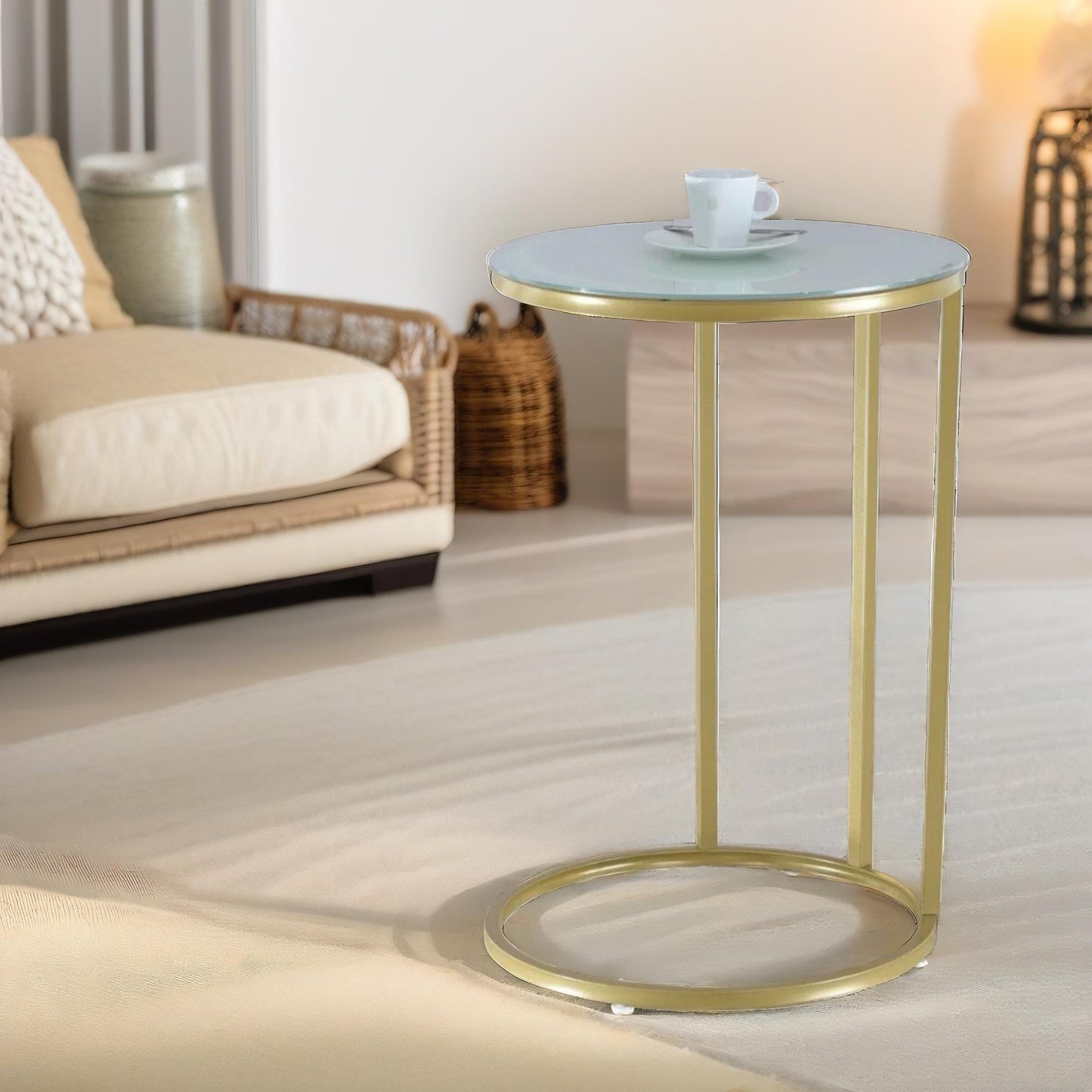 round c shaped side table gold