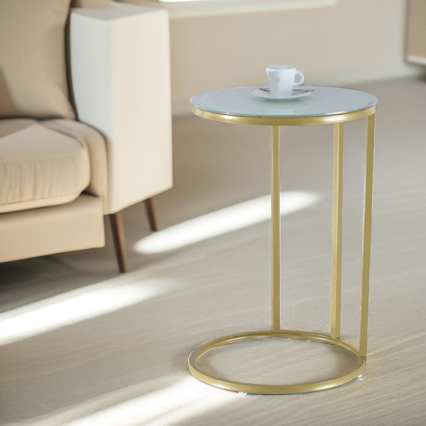 round c shaped side table gold