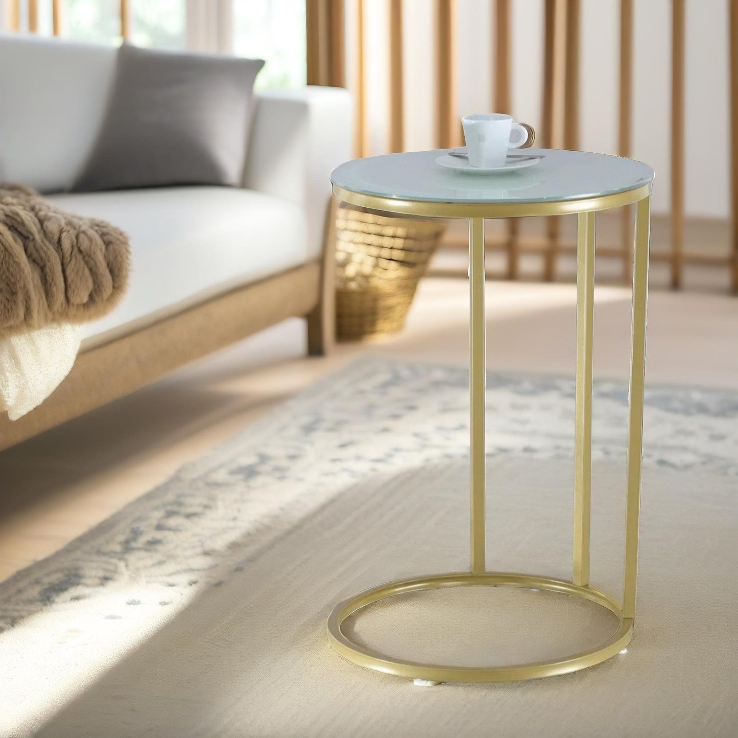 round c shaped side table gold