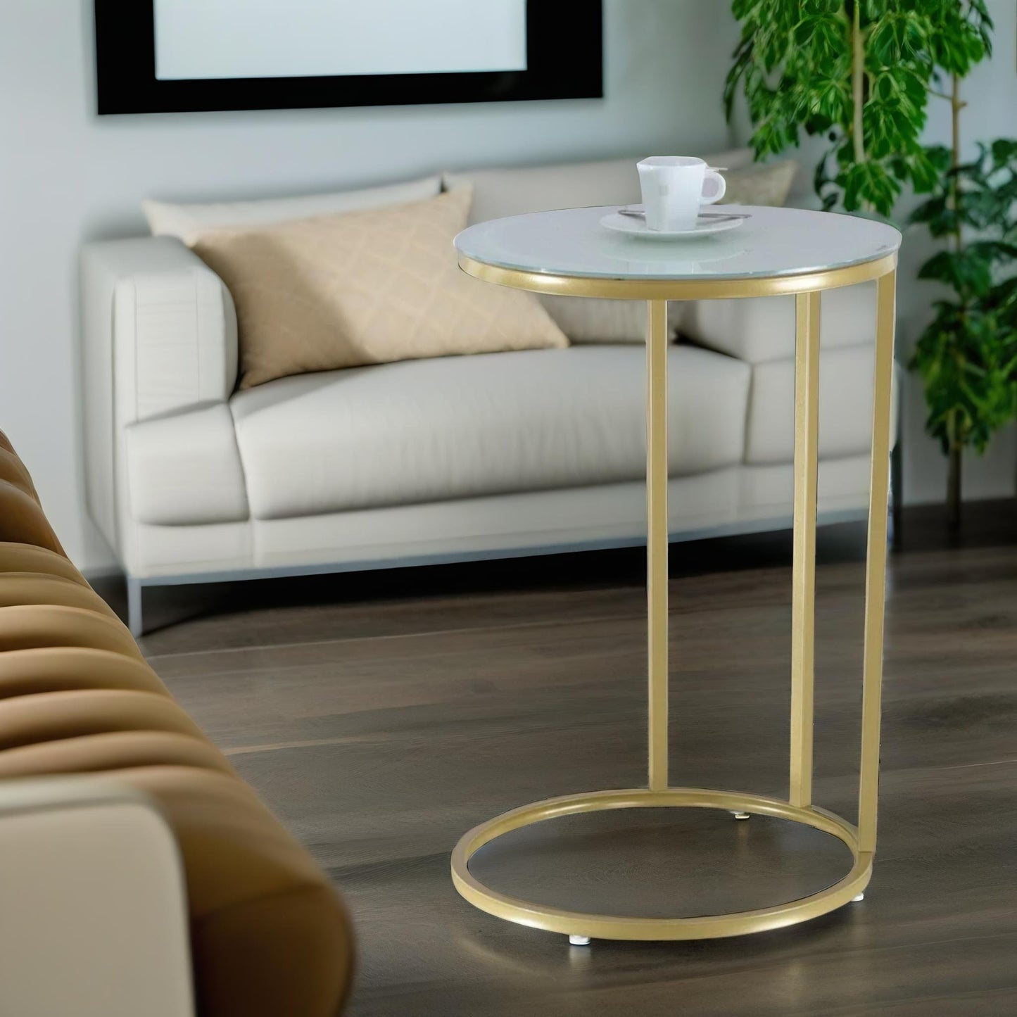 round c shaped side table gold