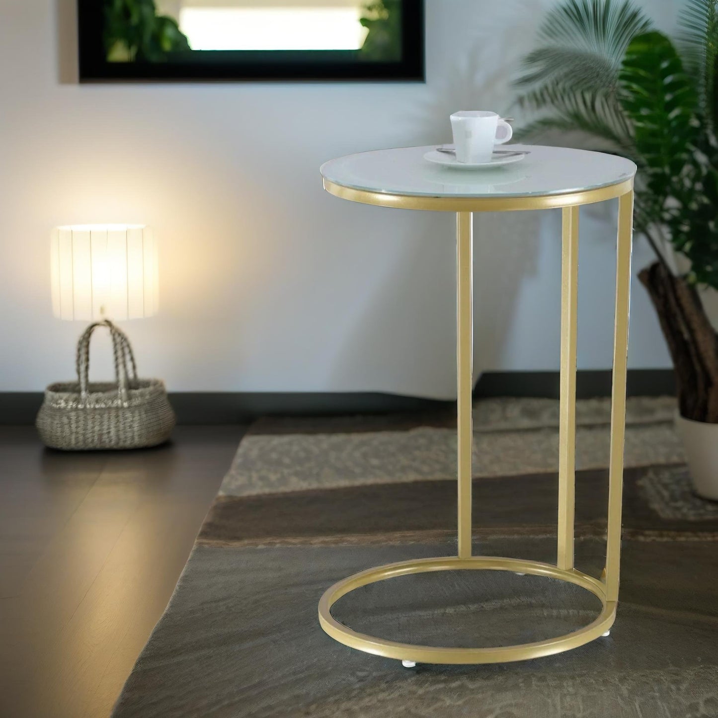 round c shaped side table gold