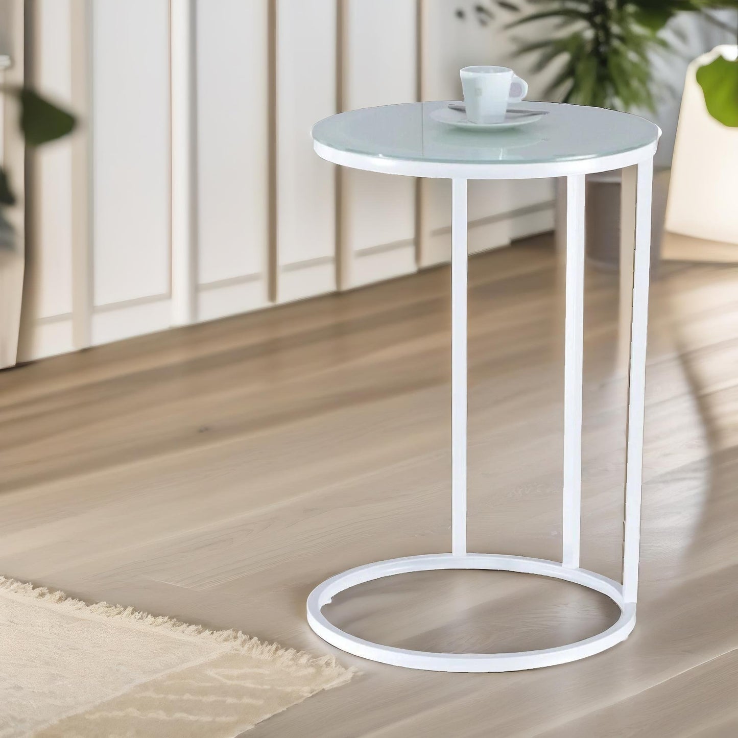 round c shaped side table white