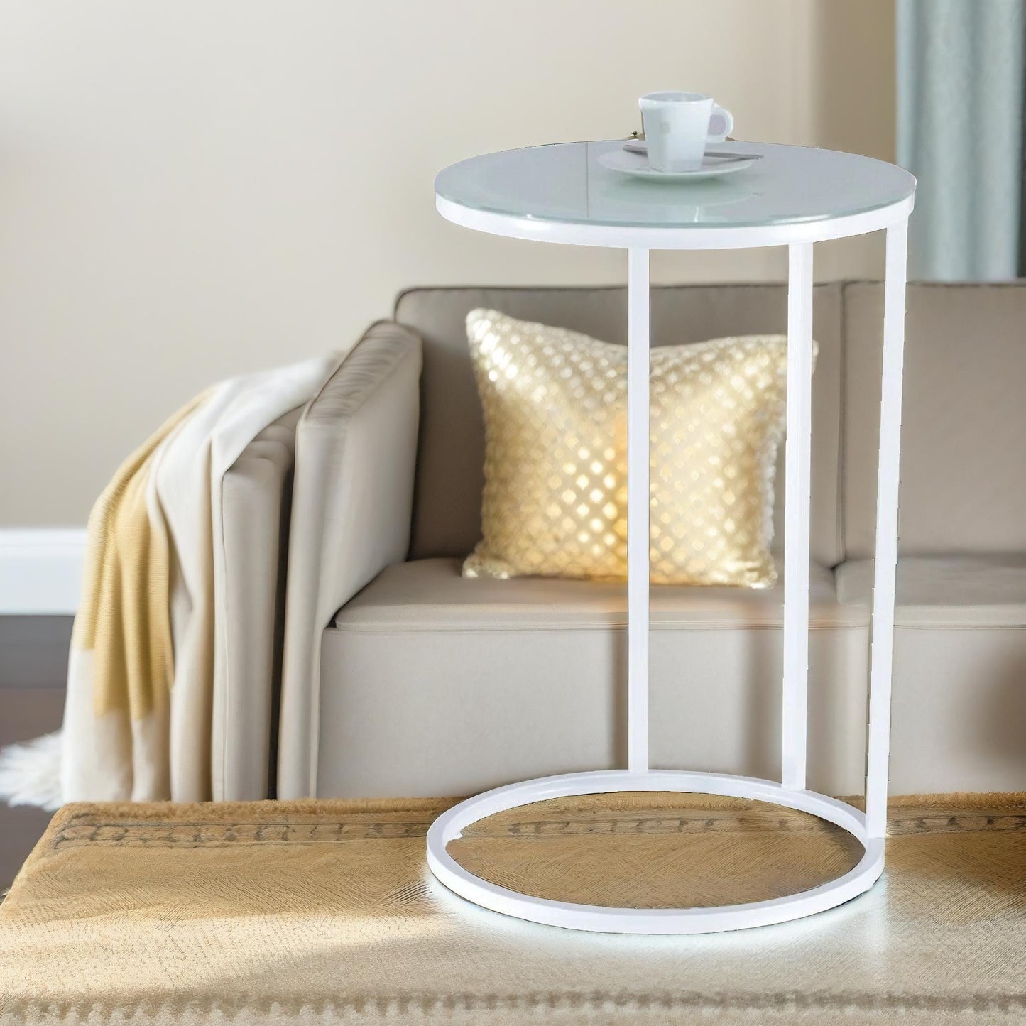 round c shaped side table white