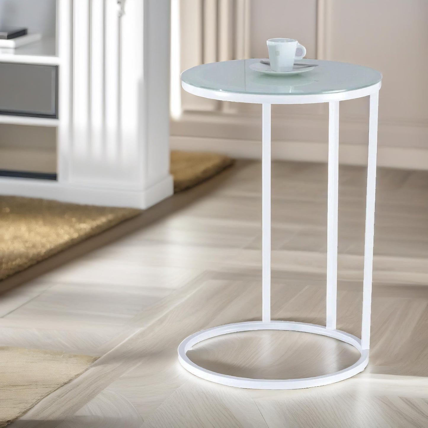 round c shaped side table white