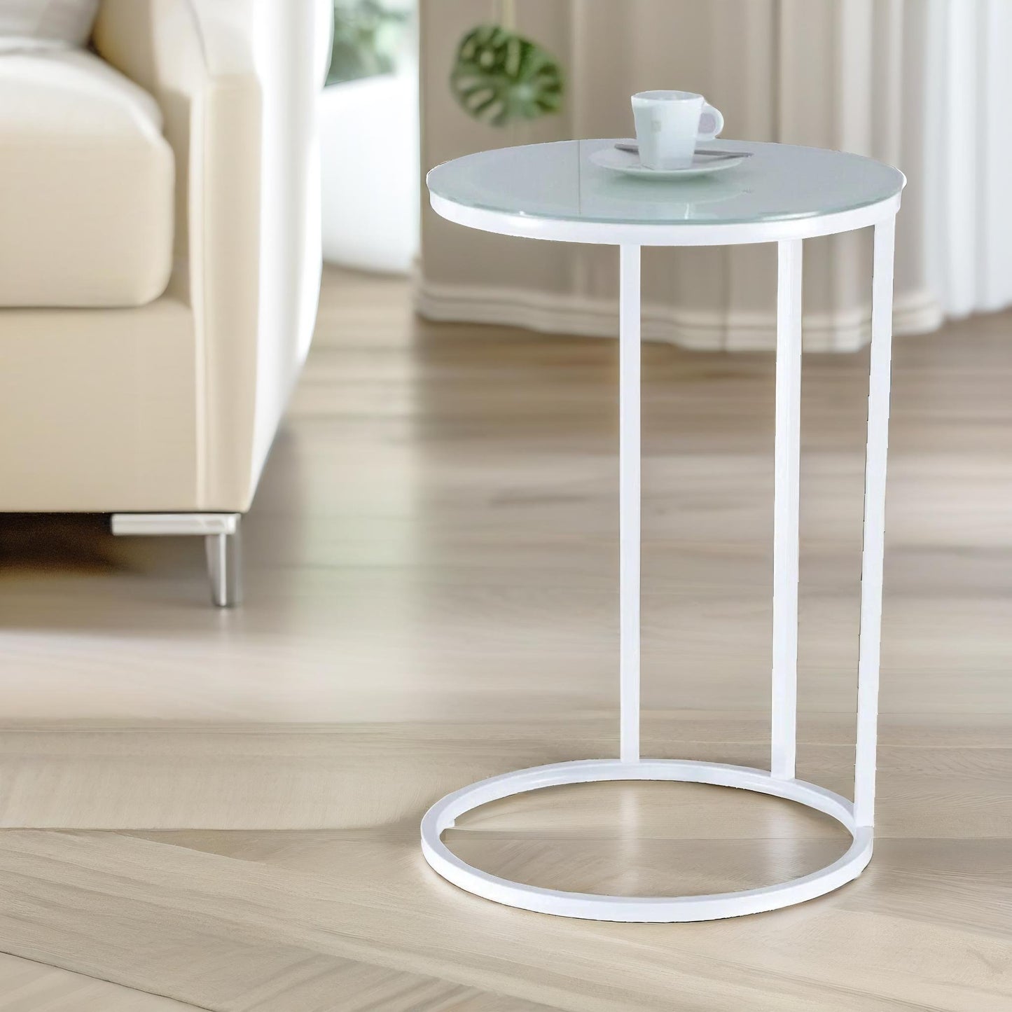 round c shaped side table white