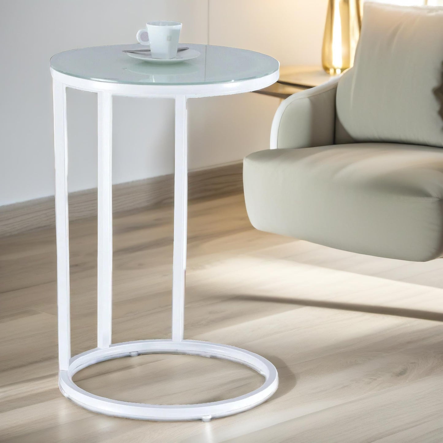 round c shaped side table white