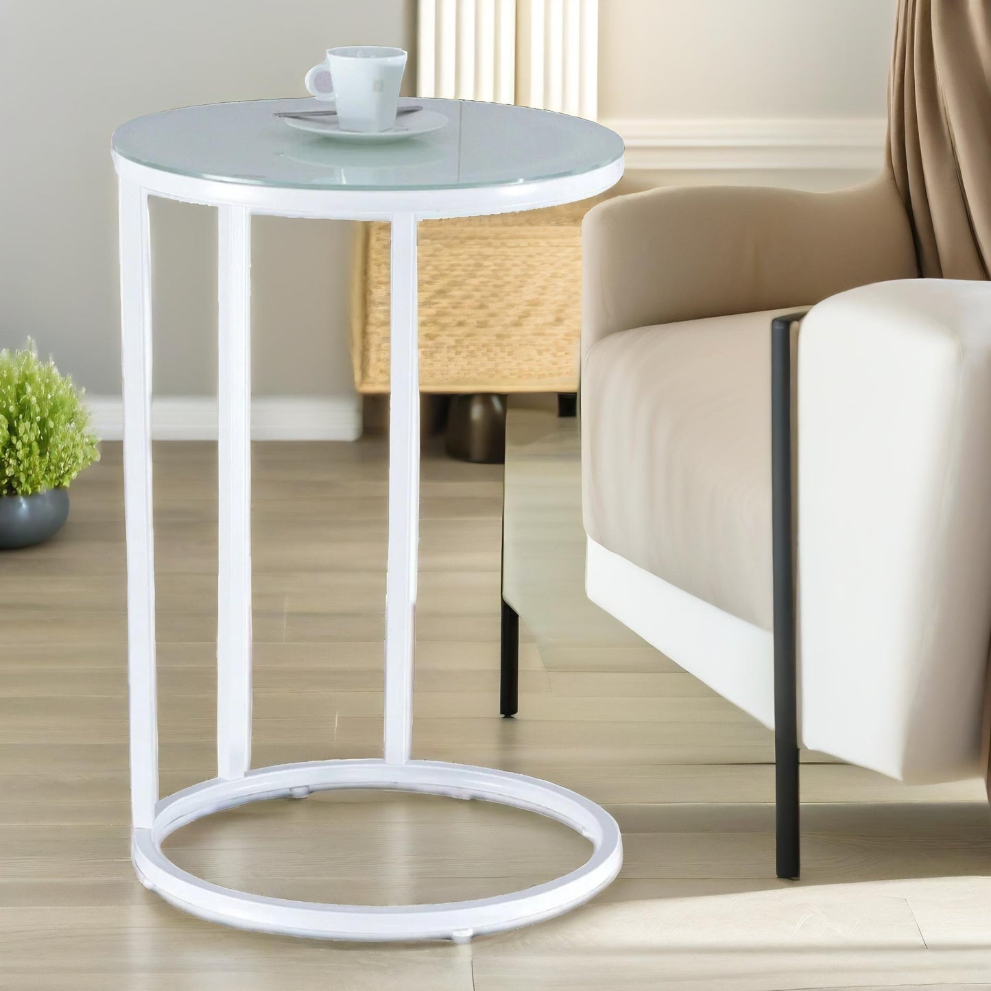 round c shaped side table white