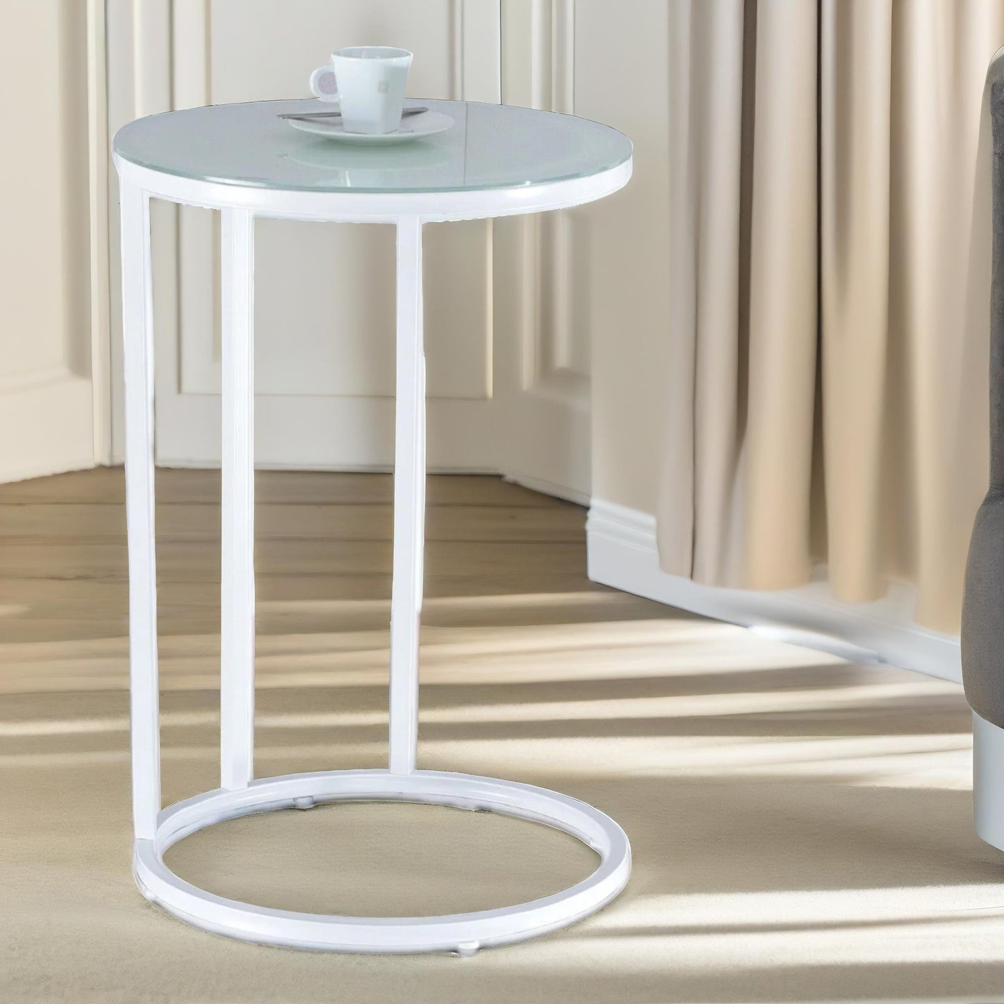 round c shaped side table white