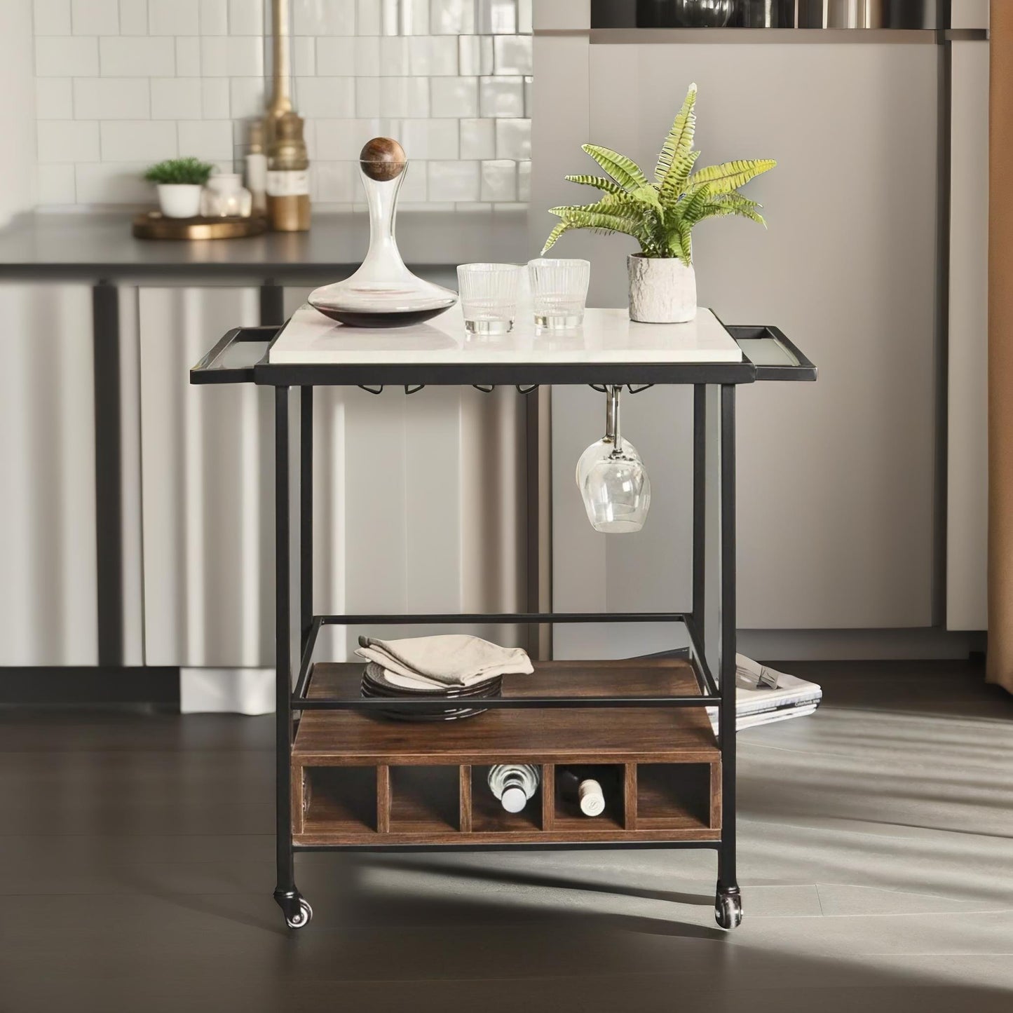 rolling kitchen trolley with wheels rustic brown