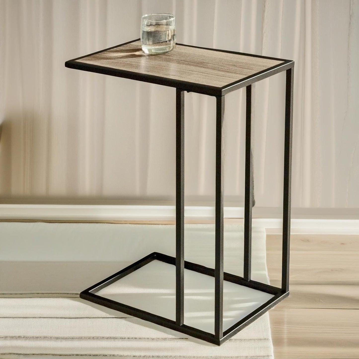 industrial c-shaped sofa end table brown