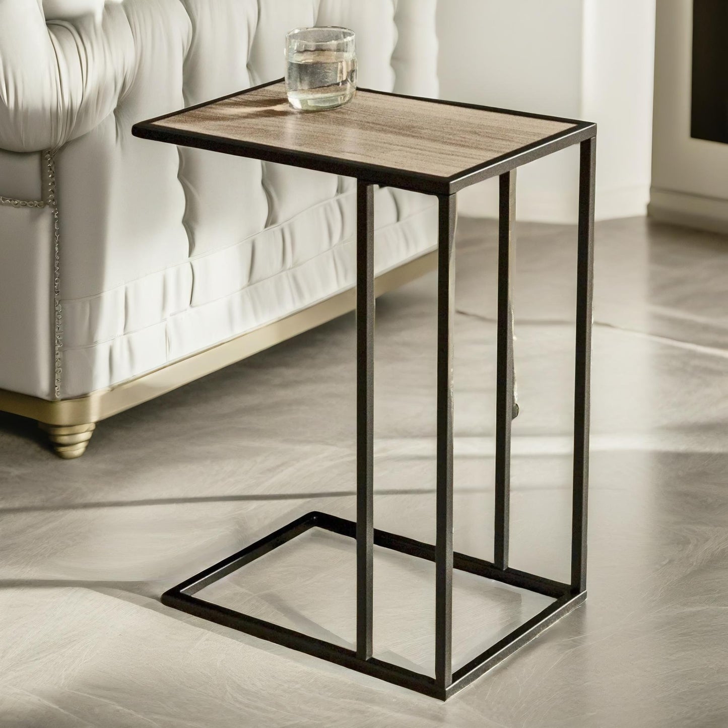 industrial c-shaped sofa end table brown