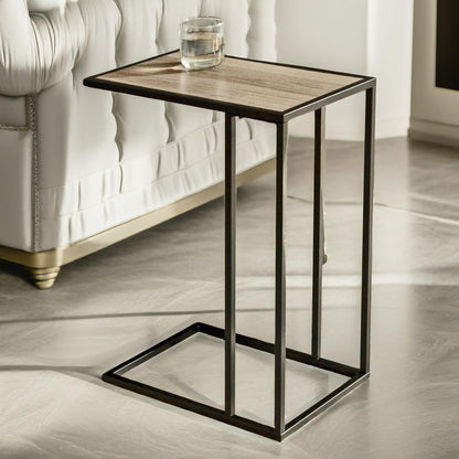 Industrial C-Shaped Sofa End Table Brown