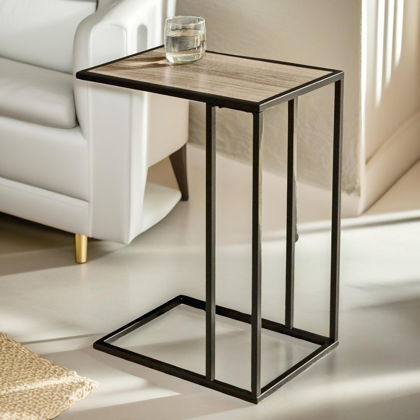 industrial c-shaped sofa end table brown