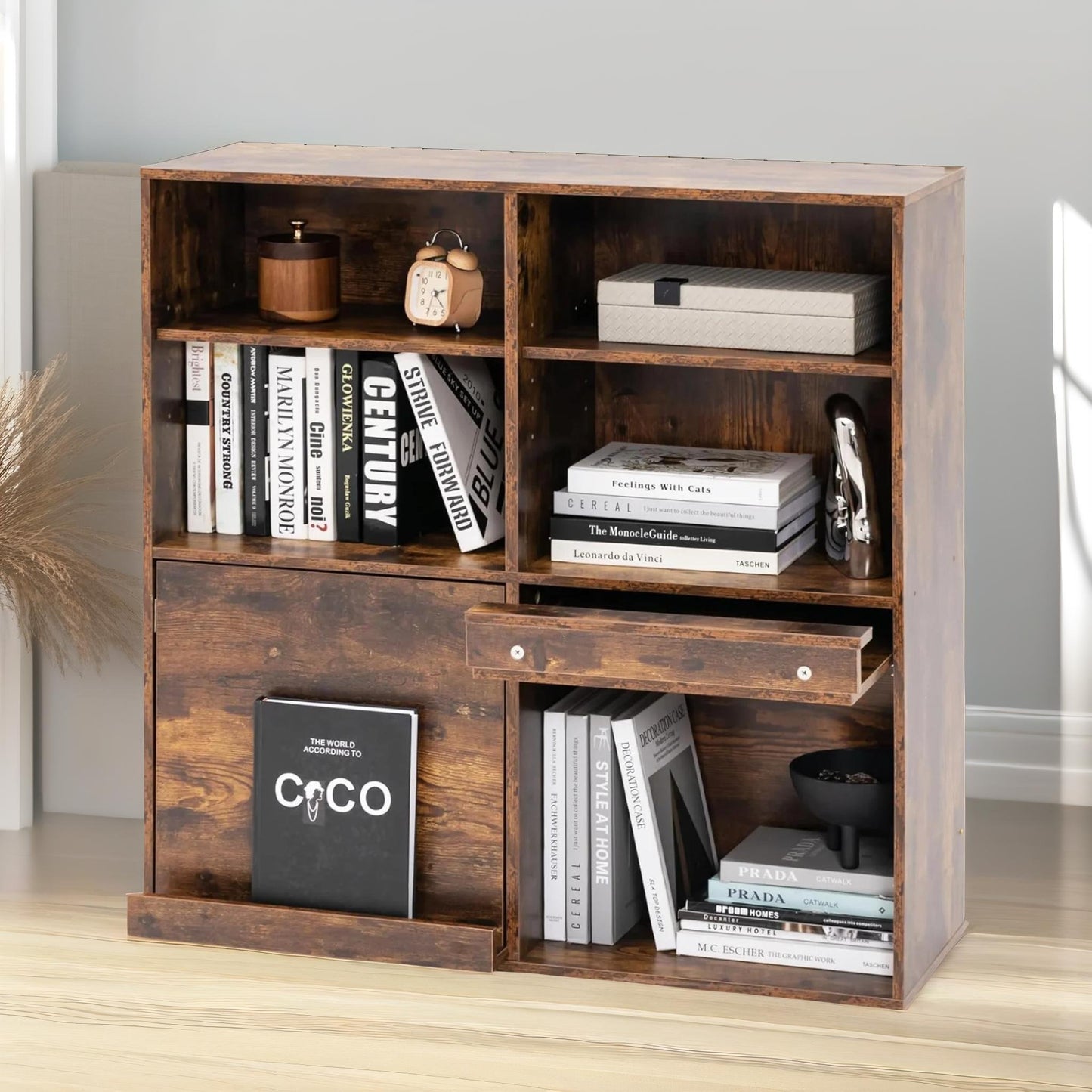 6 cube adjustable storage unit bookcase rustic brown