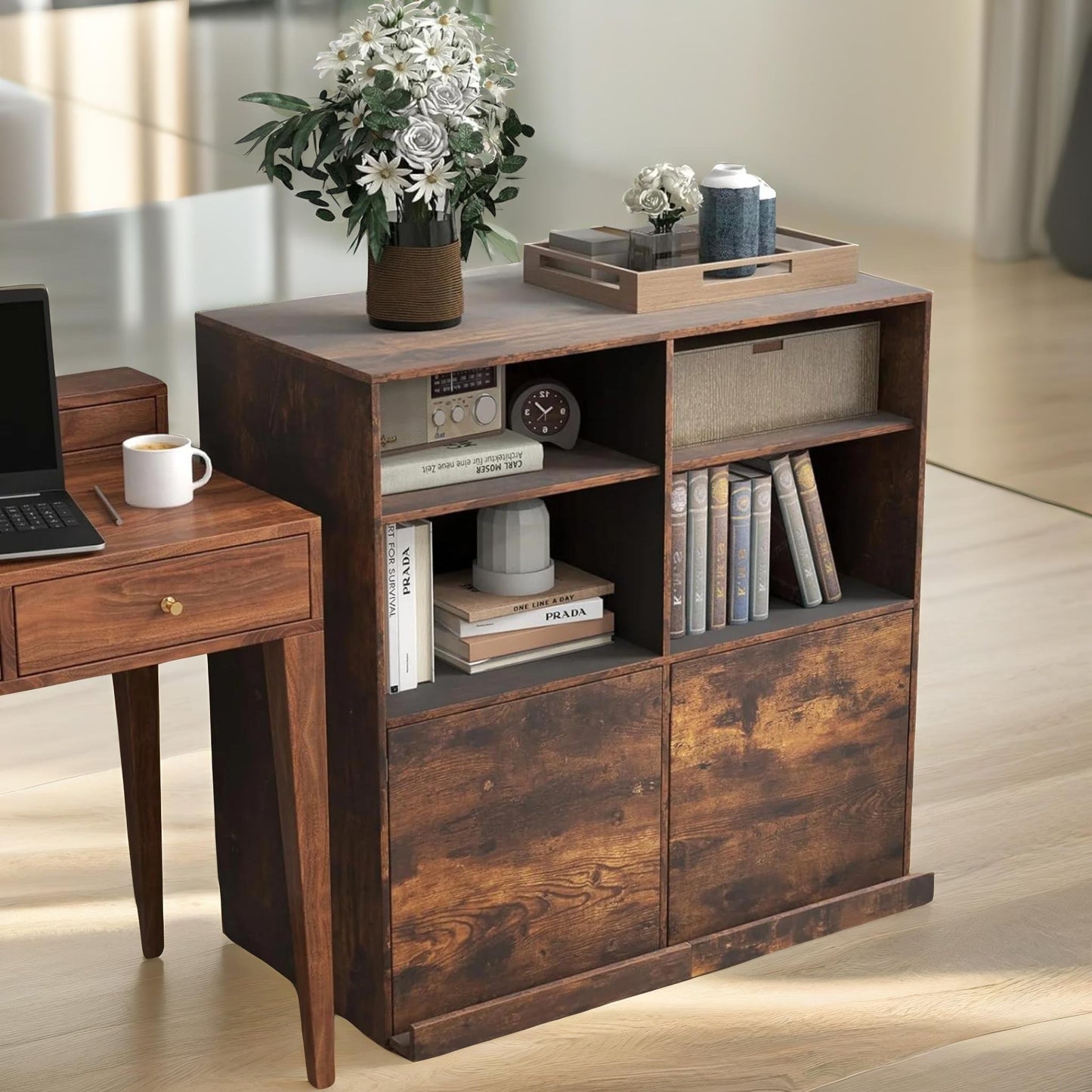 6 cube adjustable storage unit bookcase rustic brown