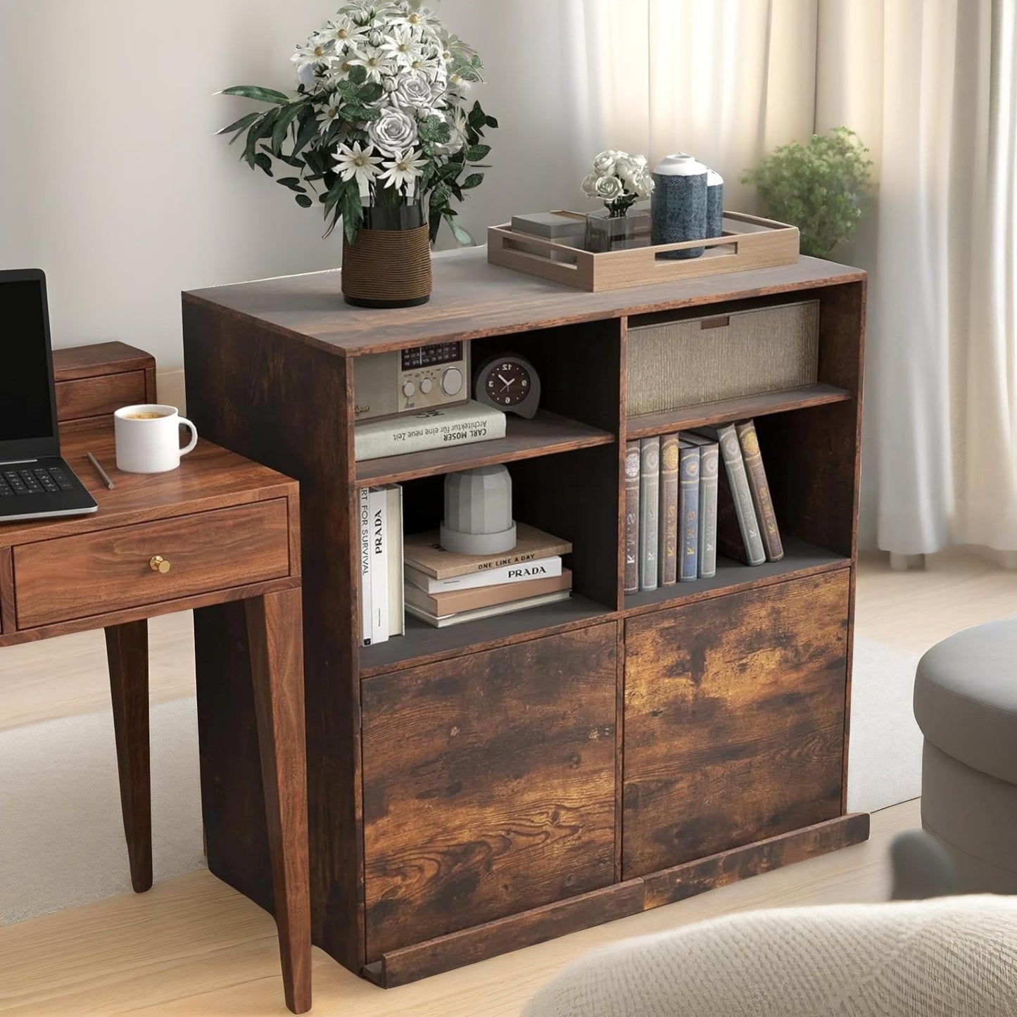 6 cube adjustable storage unit bookcase rustic brown