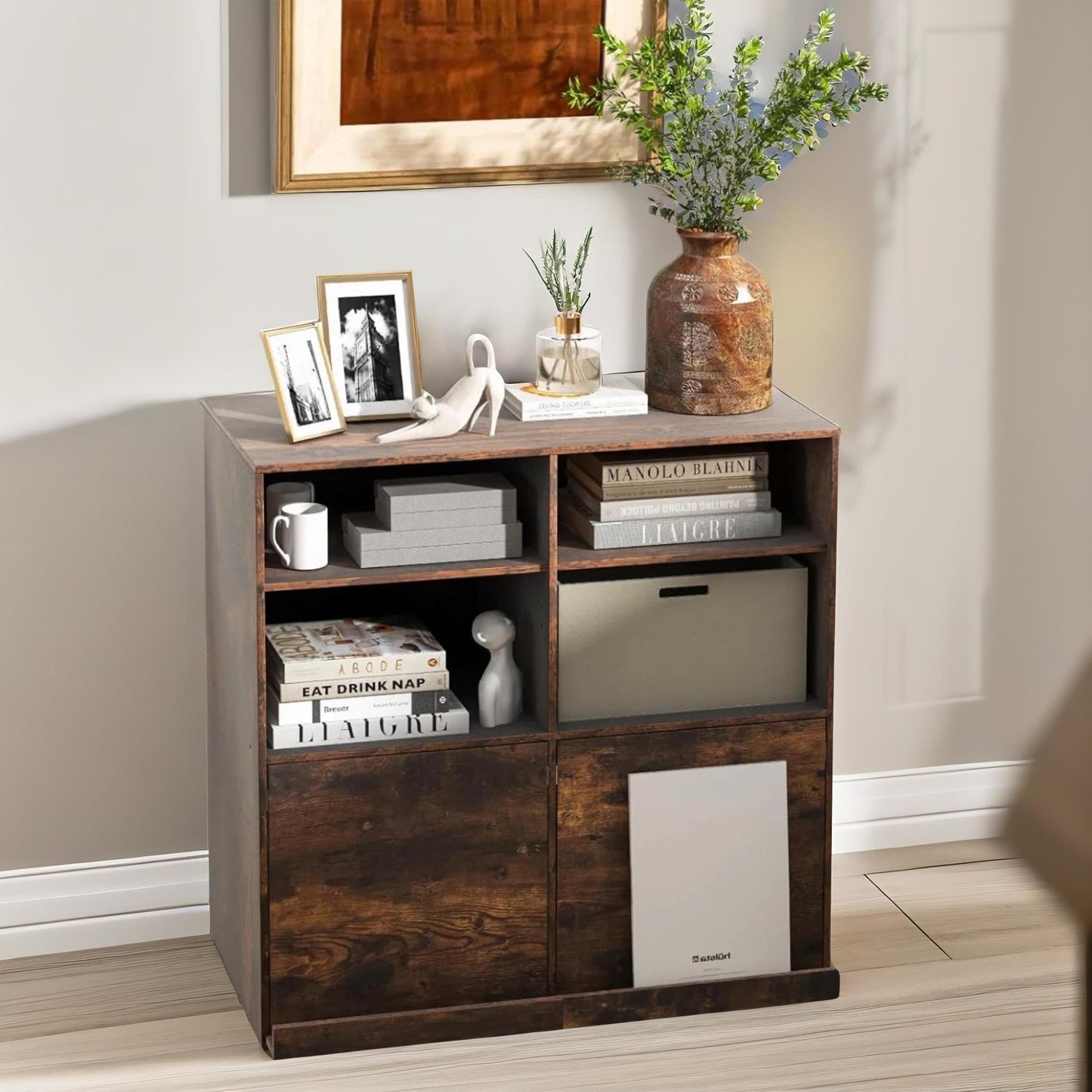 6 cube adjustable storage unit bookcase rustic brown