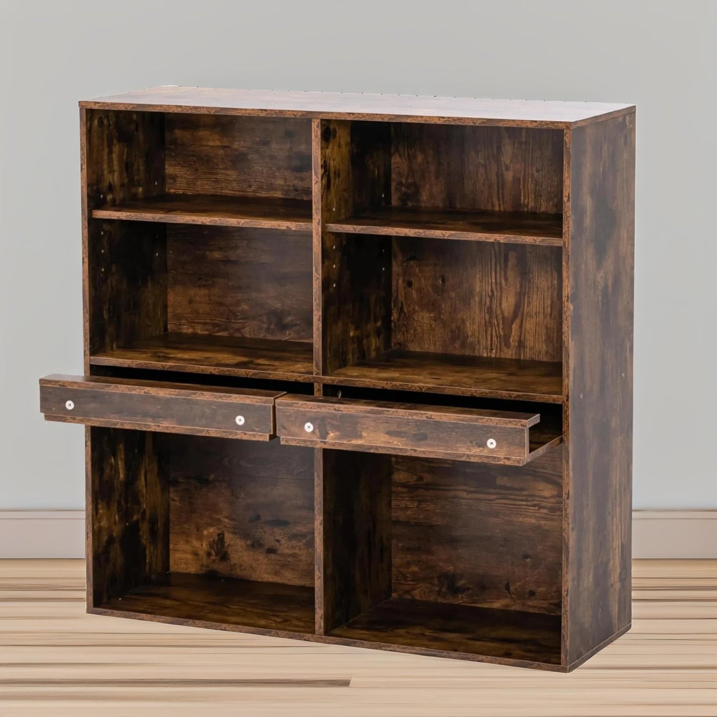 6 cube adjustable storage unit bookcase rustic brown