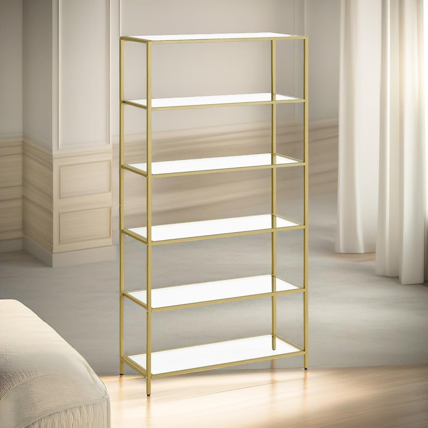 6 tier tempered glass shelves unit gold