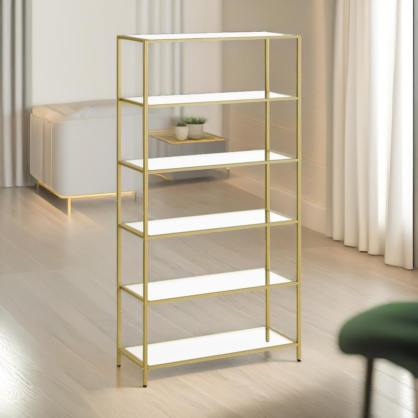 6 tier tempered glass shelves unit gold