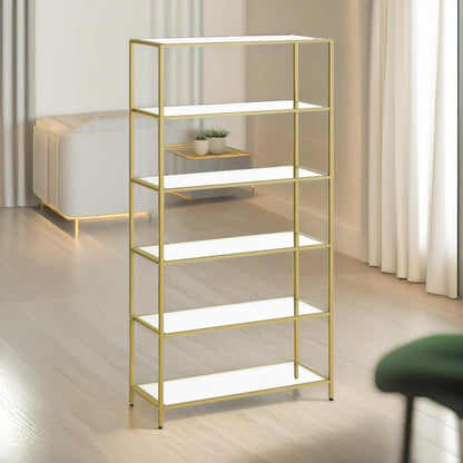 6 Tier Tempered Glass Shelves Unit Gold