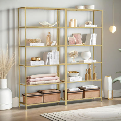 6 Tier Tempered Glass Shelves Unit Gold