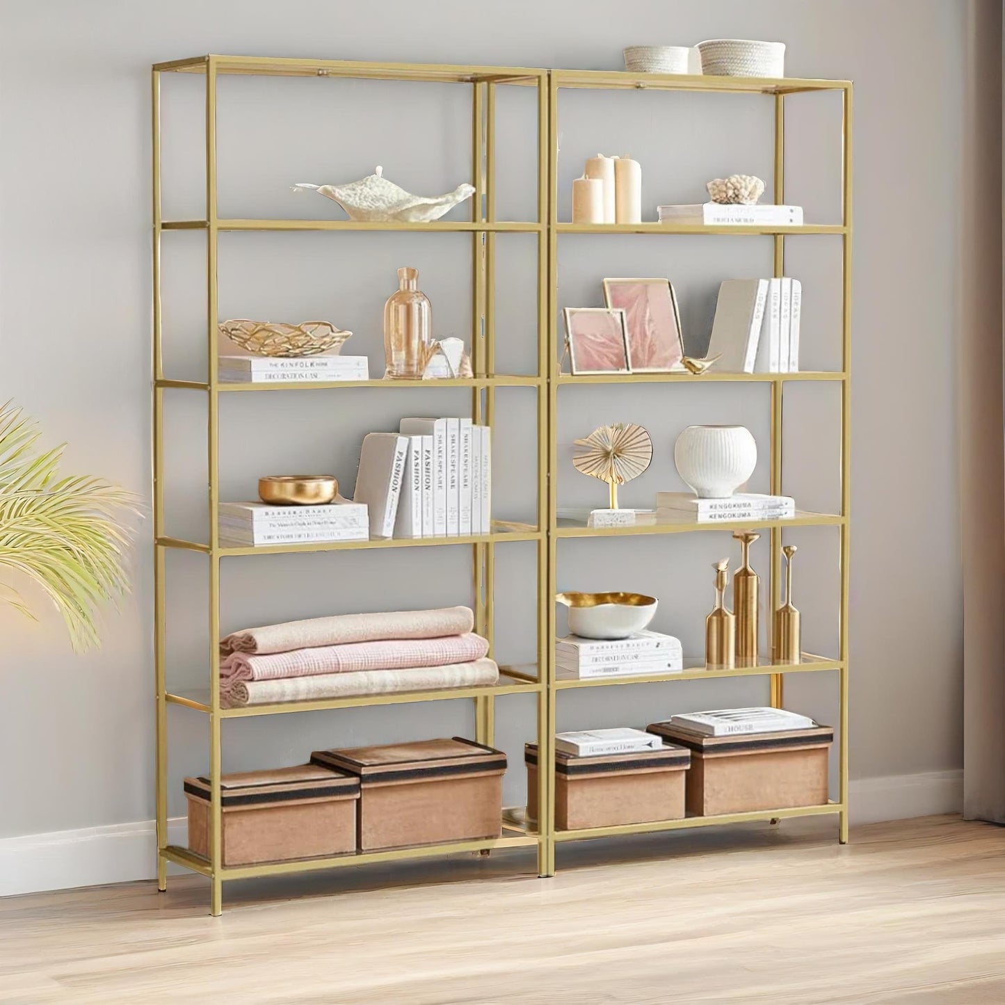 6 tier tempered glass shelves unit gold