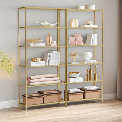 6 Tier Tempered Glass Shelves Unit Gold