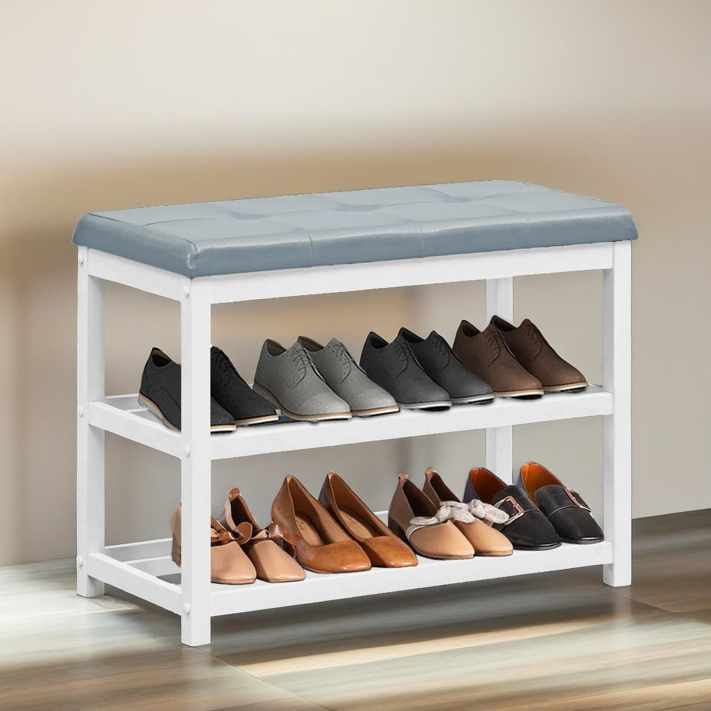 wooden 2 tier shoe rack bench grey