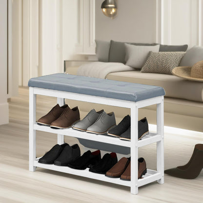 Wooden 2 Tier Shoe Rack Bench Grey