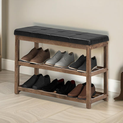 Wooden 2 Tier Shoe Rack Bench Brown