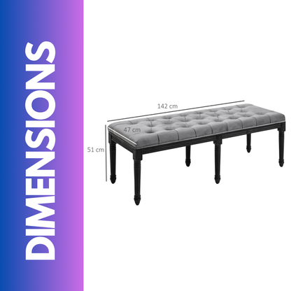 Tufted Velvet Bed End Window Accent Bench Seat Grey