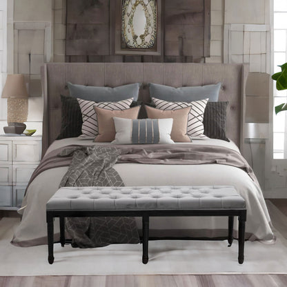 Tufted Velvet Bed End Window Accent Bench Seat Grey