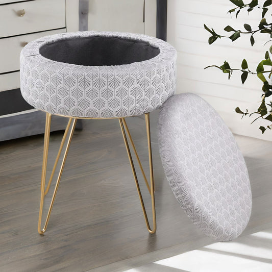 Velvet Round Ottoman Footstool Gold